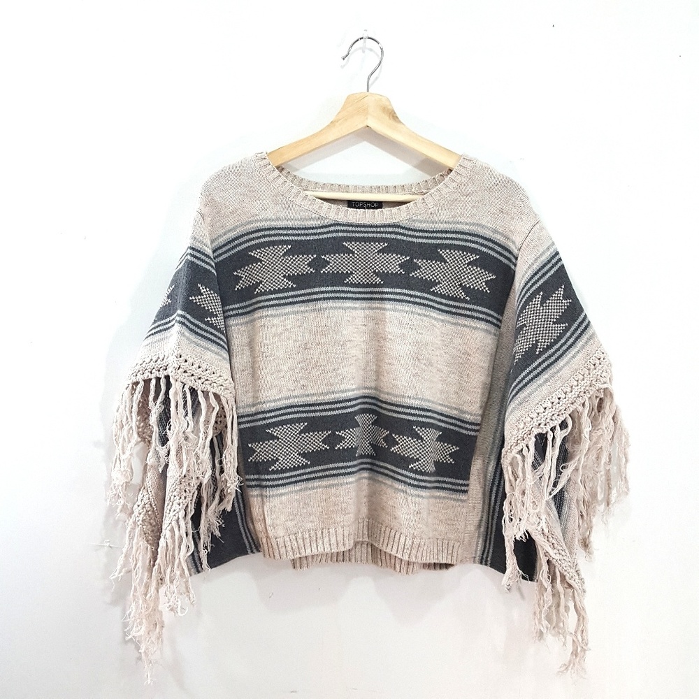《TopShop》cropped pullover fringe sweater S
